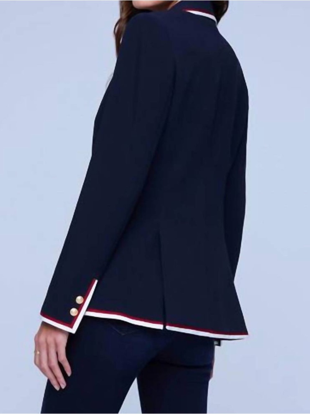 L’AGENCE Chamberlain Blazer Navy Blue Red White Trim Gold Buttons Sz 4 - Picture 3 of 16